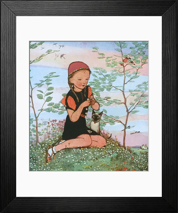 Framed Print : Little girl with Siamese cat by Muriel Dawson Framed Print : Little girl with Siamese cat by Muriel Dawson