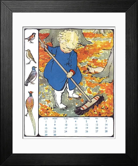 Framed Print : Child sweeping autumn leaves by Muriel Dawson Framed Print : Child sweeping autumn leaves by Muriel Dawson