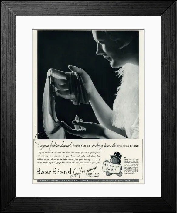 Framed Print : Advert for Stockings by Bear Brand 1935 Framed Print : Advert for Stockings by Bear Brand 1935