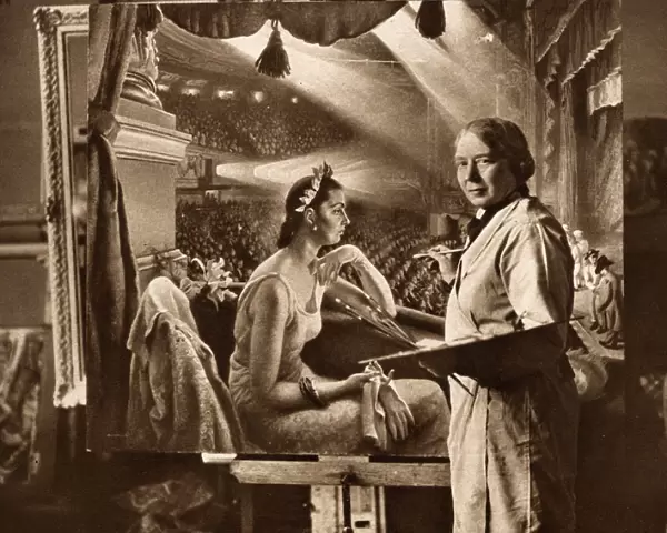 Dame Laura Knight working on a painting of the Palladium