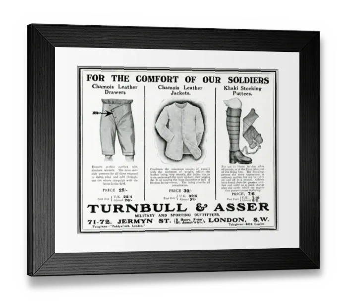 Framed Print : Advert for Turnbull and Asser military outfits 1916 Framed Print : Advert for Turnbull and Asser military outfits 1916