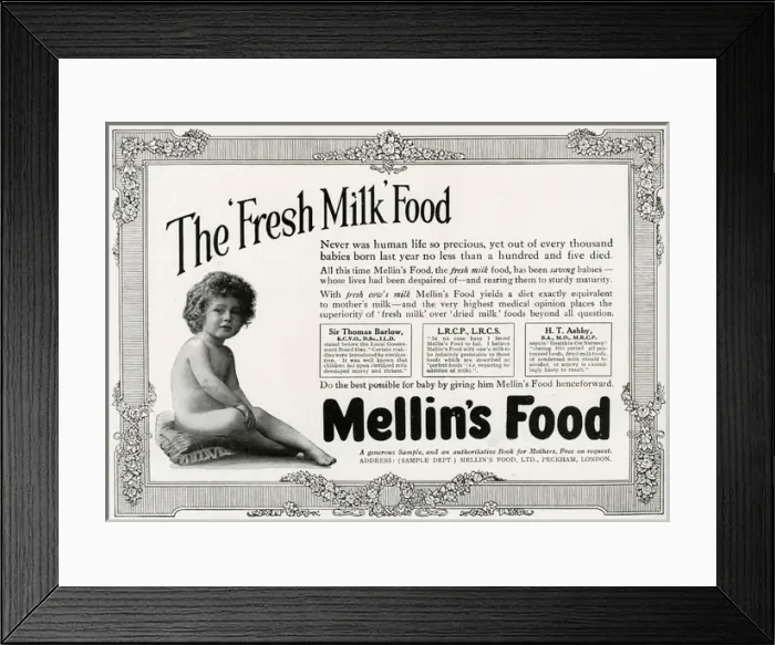 Framed Print : Advert Mellins fresh milk for babies