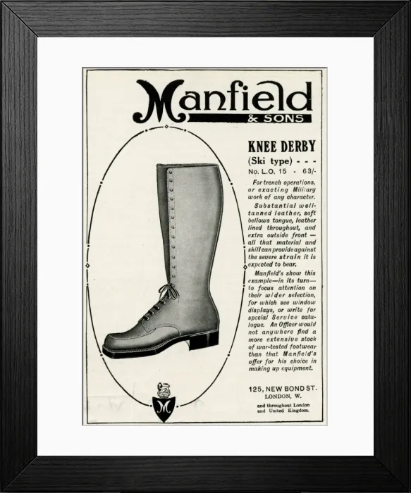 Framed Print : Advert for Manfield service boot 1916 Framed Print : Advert for Manfield service boot 1916