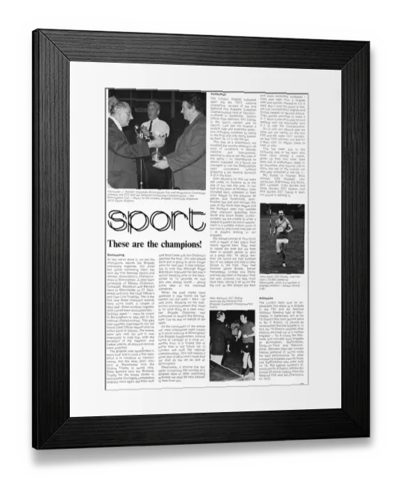 Framed Print : Magazine page, fire brigade sports news Framed Print : Magazine page, fire brigade sports news