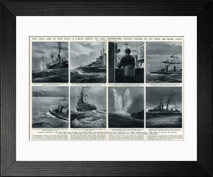 Framed Print : British destroyers v. German U-boat by G. H. Davis Framed Print : British destroyers v. German U-boat by G. H. Davis