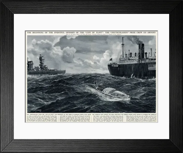 Framed Print : Deutschland crew go aboard City of Flint by G. H. Davis Framed Print : Deutschland crew go aboard City of Flint by G. H. Davis