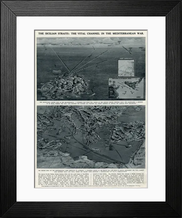 Framed Print : Maps of Sicilian Straits and Mediterranean by G. H. Davis Framed Print : Maps of Sicilian Straits and Mediterranean by G. H. Davis