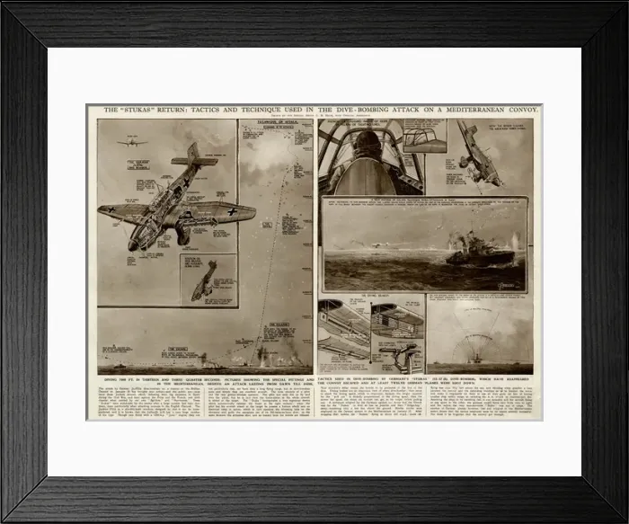 Framed Print : Dive-bombing attack on Mediterranean convoy by G. H. Davis Framed Print : Dive-bombing attack on Mediterranean convoy by G. H. Davis