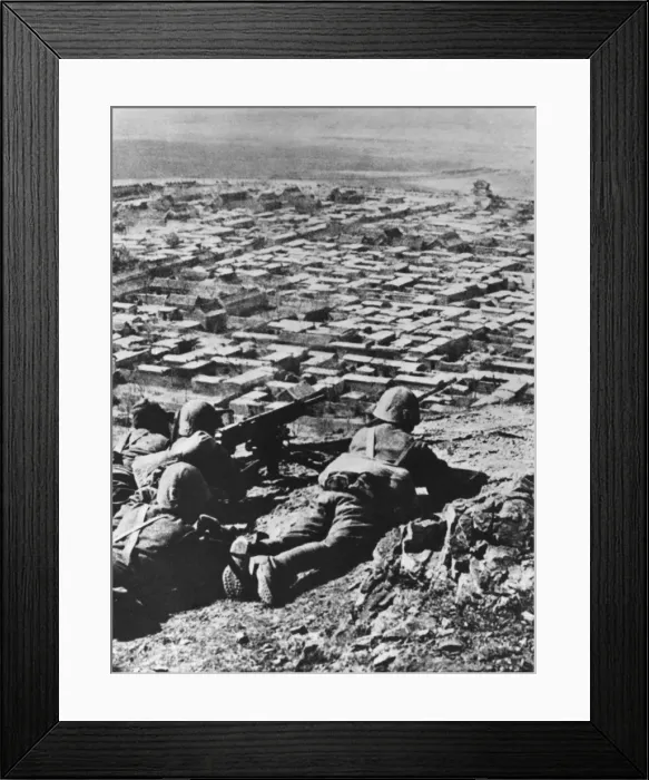 Framed Print : Japanese machine gunners overlook town Framed Print : Japanese machine gunners overlook town