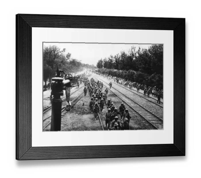 Framed Print : Japanese Infantry on Lunghai Railway track Framed Print : Japanese Infantry on Lunghai Railway track