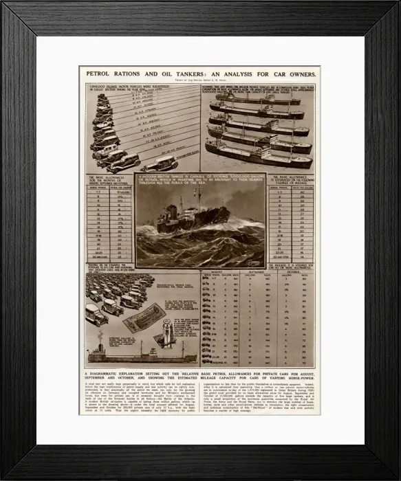 Framed Print : Petrol rations and oil tankers by G. H. Davis Framed Print : Petrol rations and oil tankers by G. H. Davis