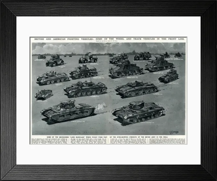Framed Print : British and American fighting vehicles by G. H. Davis Framed Print : British and American fighting vehicles by G. H. Davis