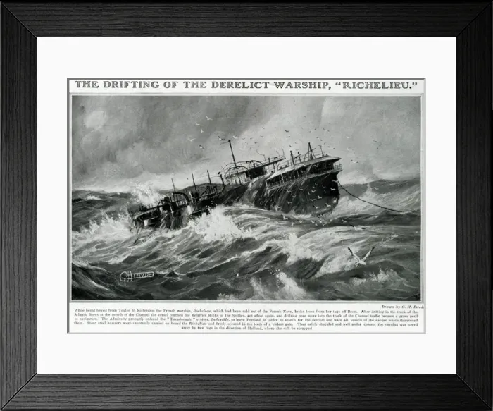 Framed Print : Drifting derelict warship, Richelieu, by G. H. Davis Framed Print : Drifting derelict warship, Richelieu, by G. H. Davis