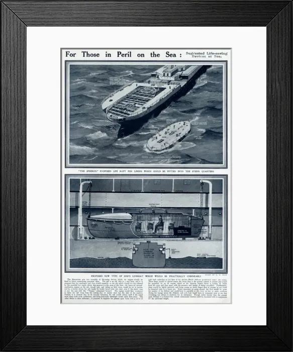 Framed Print : Suggested life-saving devices at sea by G. H. Davis Framed Print : Suggested life-saving devices at sea by G. H. Davis