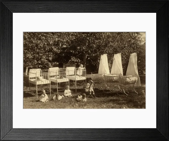 Framed Print : Babies outdoors at a Girls Home Framed Print : Babies outdoors at a Girls Home