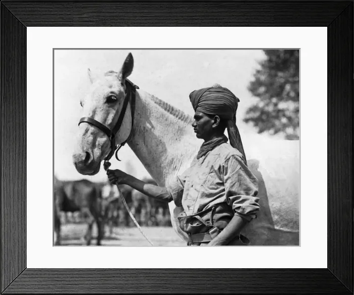 Framed Print : Indian soldier with horse, Western Front, WW1 Framed Print : Indian soldier with horse, Western Front, WW1