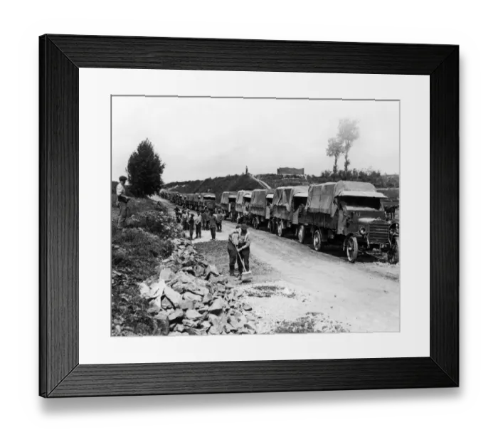 Framed Print : British lorries on a road, Western Front, WW1 Framed Print : British lorries on a road, Western Front, WW1