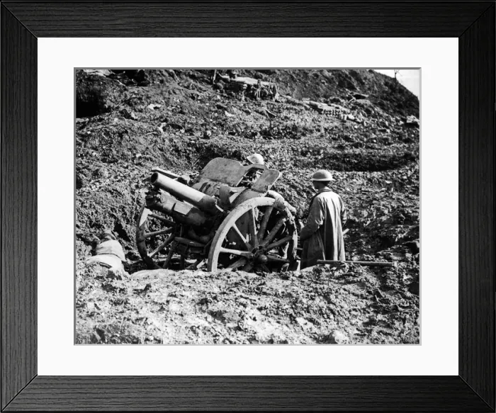 Framed Print : Shell hole used for gun position, Western Front, WW1 Framed Print : Shell hole used for gun position, Western Front, WW1