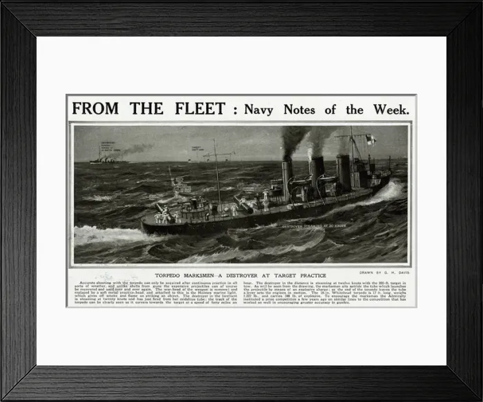 Framed Print : Destroyer at target practice by G. H. Davis Framed Print : Destroyer at target practice by G. H. Davis