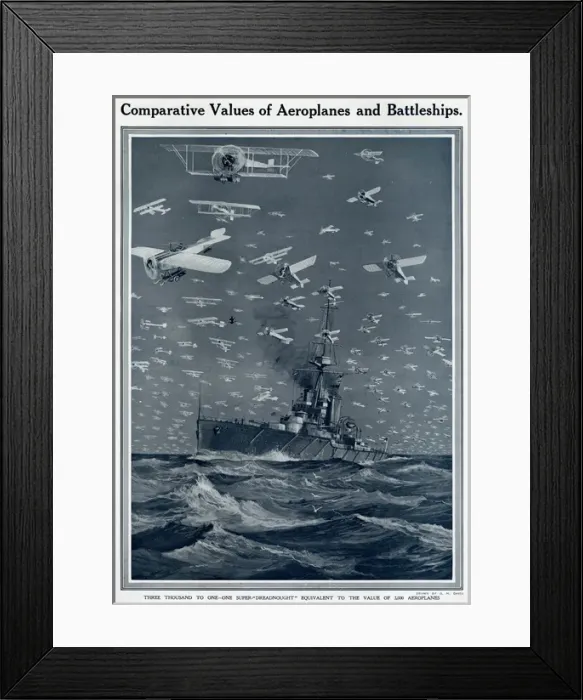 Framed Print : Comparing aeroplanes and battleships by G. H. Davis Framed Print : Comparing aeroplanes and battleships by G. H. Davis