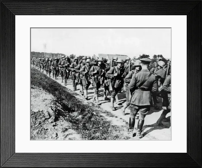 Framed Print : American infantry on French road, Western Front, WW1 Framed Print : American infantry on French road, Western Front, WW1
