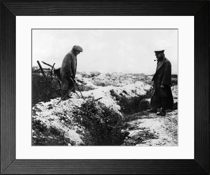 Framed Print : Ben Tillett looking at a German trench, Western Front, WW1 Framed Print : Ben Tillett looking at a German trench, Western Front, WW1