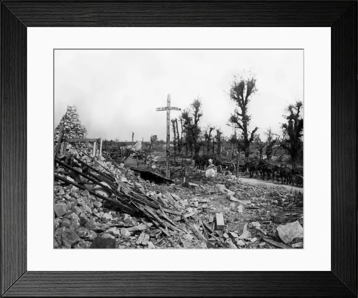 Framed Print : Scene in captured village, Western Front, WW1 Framed Print : Scene in captured village, Western Front, WW1