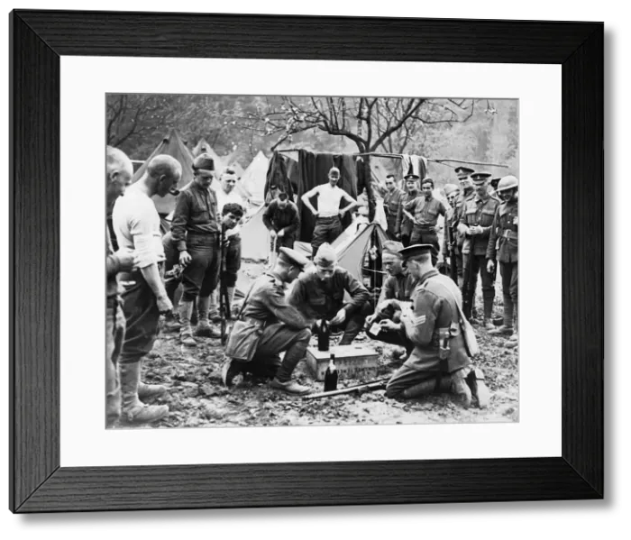 Framed Print : British and American troops playing cards, WW1 Framed Print : British and American troops playing cards, WW1