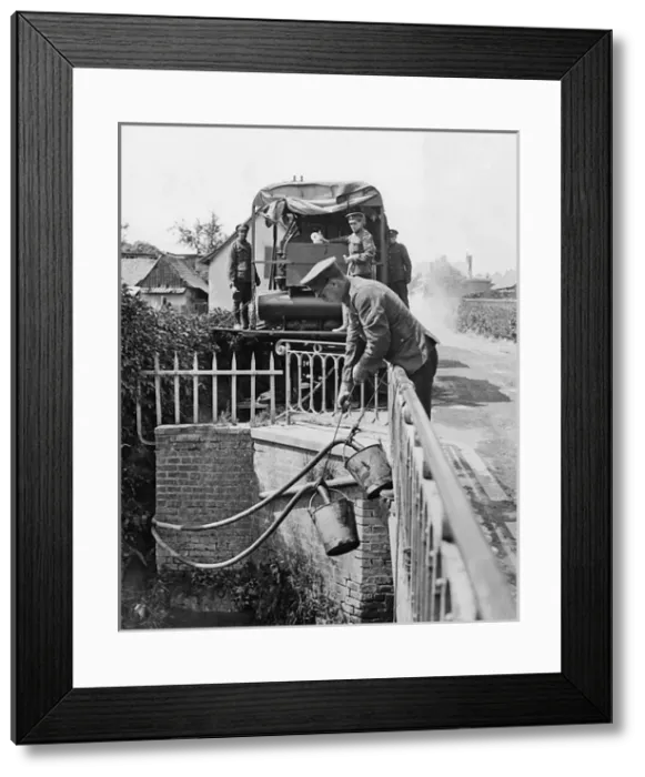 Framed Print : Purifying river water for British troops, Western Front, WW1 Framed Print : Purifying river water for British troops, Western Front, WW1