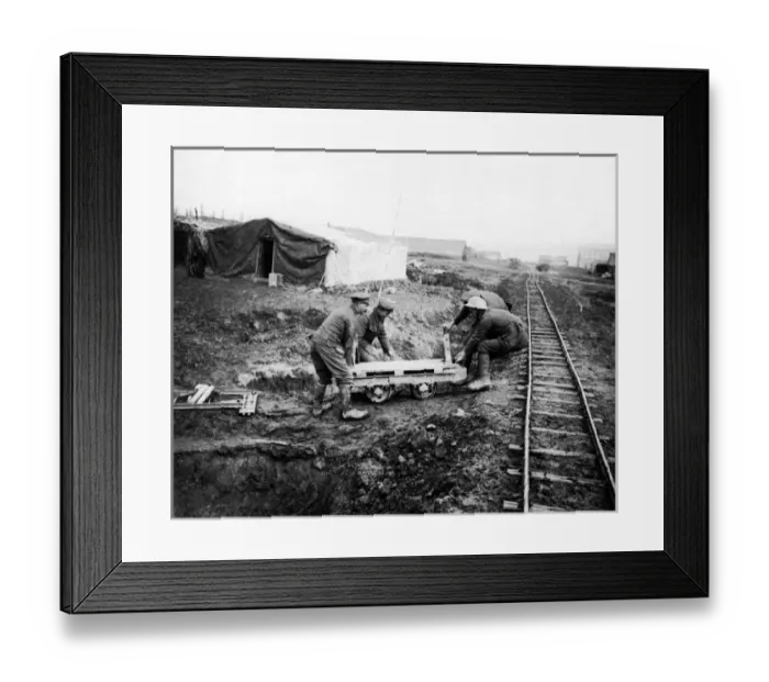 Framed Print : British soldiers and light railway, Western Front, WW1 Framed Print : British soldiers and light railway, Western Front, WW1