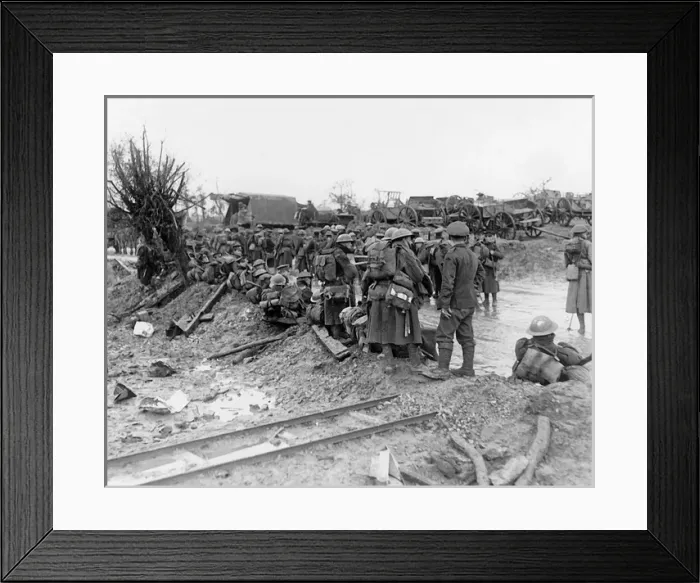 Framed Print : British troops rest on the road, Western Front, WW1 Framed Print : British troops rest on the road, Western Front, WW1