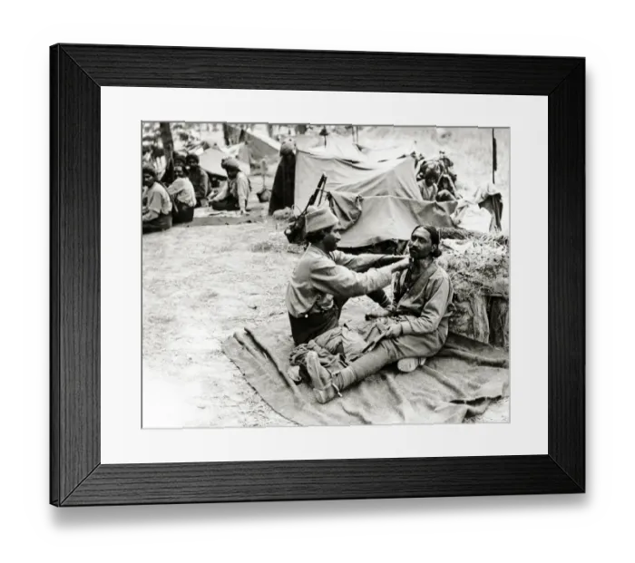 Framed Print : Indian barber at work, Western Front, WW1 Framed Print : Indian barber at work, Western Front, WW1