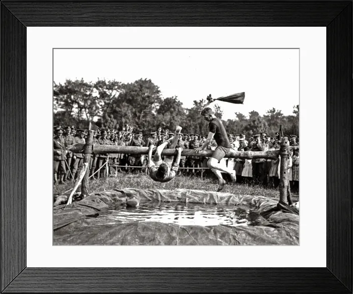 Framed Print : British soldiers giving sports display, Western Front, WW1 Framed Print : British soldiers giving sports display, Western Front, WW1