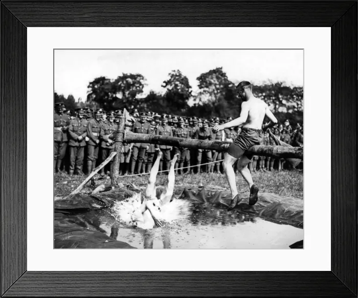 Framed Print : British soldiers giving sports display, Western Front, WW1 Framed Print : British soldiers giving sports display, Western Front, WW1