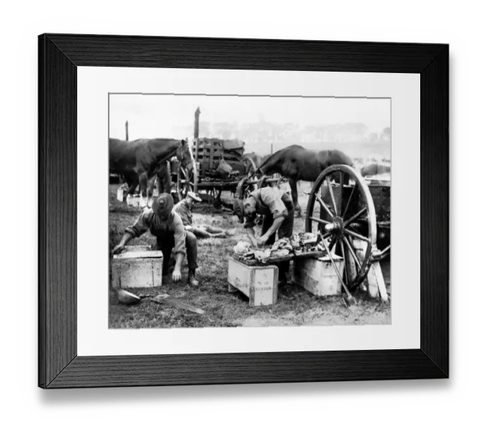 Framed Print : Cook preparing food for British troops, Western Front, WW1 Framed Print : Cook preparing food for British troops, Western Front, WW1