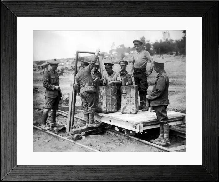 Framed Print : Water for British troops via light railway, WW1 Framed Print : Water for British troops via light railway, WW1