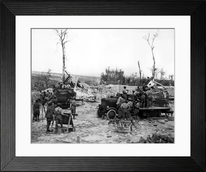 Framed Print : British anti-aircraft guns in action, Western Front, WW1 Framed Print : British anti-aircraft guns in action, Western Front, WW1