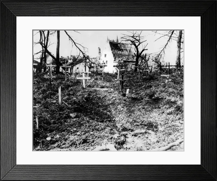 Framed Print : Shell crater in Flanders graveyard, Western Front, WW1 Framed Print : Shell crater in Flanders graveyard, Western Front, WW1