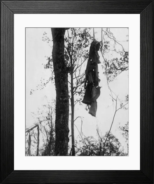 Framed Print : German overcoat hanging from tree, Western Front, WW1 Framed Print : German overcoat hanging from tree, Western Front, WW1