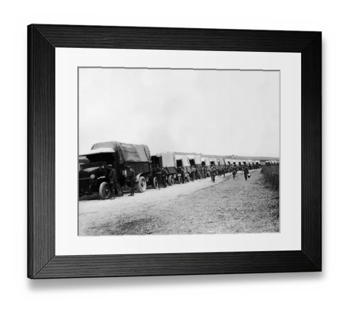 Framed Print : British transport halted on a road, Western Front, WW1 Framed Print : British transport halted on a road, Western Front, WW1