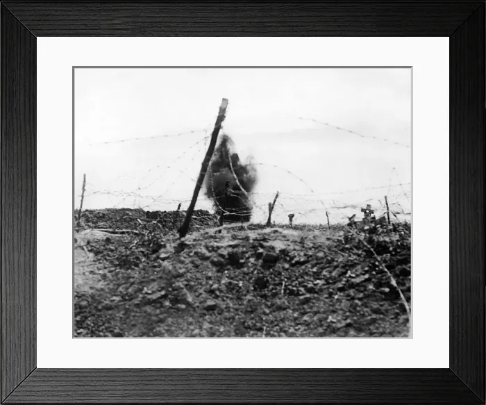 Framed Print : British shell bursting on German trenches, WW1 Framed Print : British shell bursting on German trenches, WW1