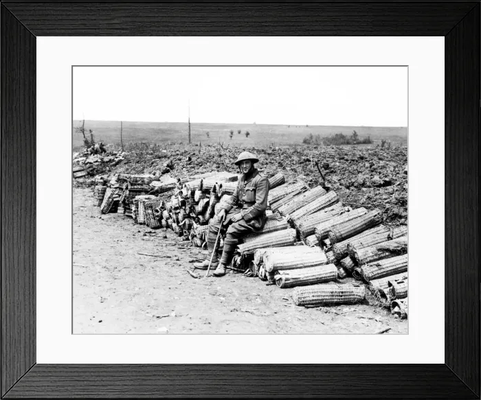 Framed Print : British soldier sitting at roadside, Western Front, WW1 Framed Print : British soldier sitting at roadside, Western Front, WW1