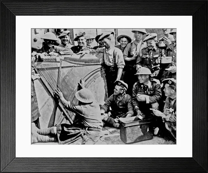 Framed Print : Allied soldiers relaxing with piano music, WW1 Framed Print : Allied soldiers relaxing with piano music, WW1