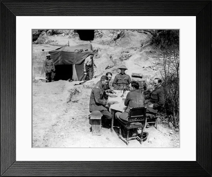 Framed Print : British doctors sitting at a table, Western Front, WW1 Framed Print : British doctors sitting at a table, Western Front, WW1