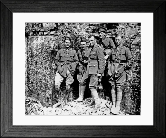 Framed Print : British officers in wrecked house, Western Front, WW1 Framed Print : British officers in wrecked house, Western Front, WW1