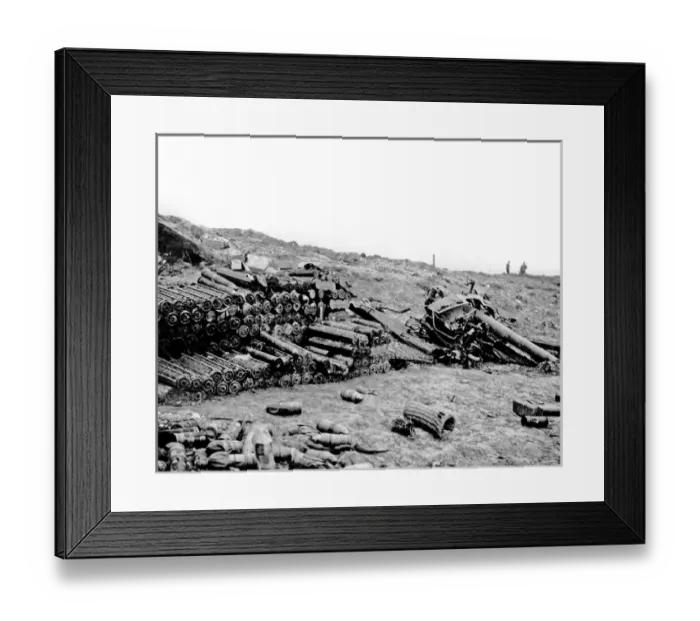 Framed Print : Remains of German gun and ammunition, WW1 Framed Print : Remains of German gun and ammunition, WW1