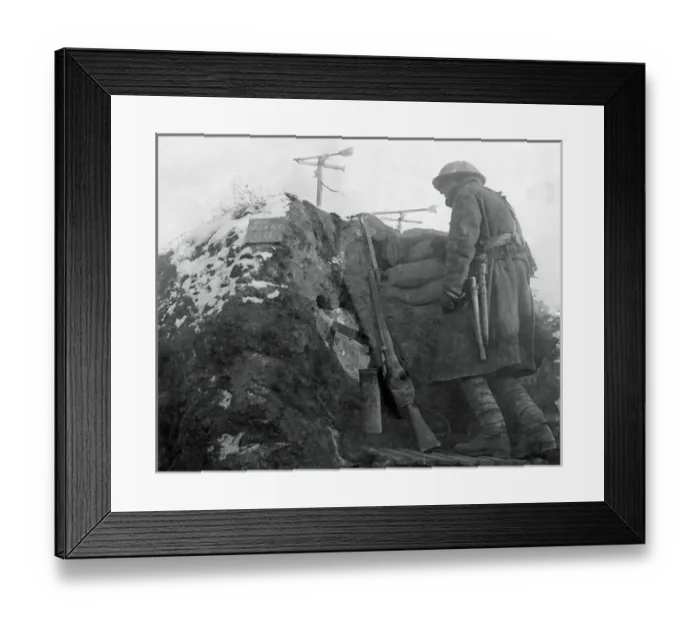 Framed Print : Allied soldier on lookout duty, Western Front, WW1 Framed Print : Allied soldier on lookout duty, Western Front, WW1