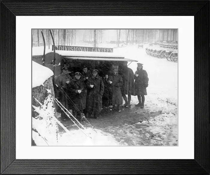 Framed Print : British soldiers at divisional canteen in snow, WW1 Framed Print : British soldiers at divisional canteen in snow, WW1