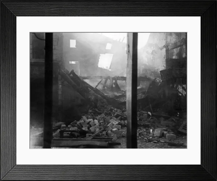 Framed Print : Burning building, Bapaume, Western Front, WW1 Framed Print : Burning building, Bapaume, Western Front, WW1