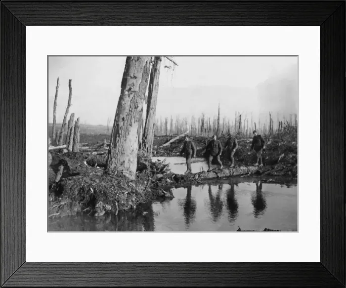 Framed Print : British soldiers on improvised bridge, Western Front, WW1 Framed Print : British soldiers on improvised bridge, Western Front, WW1